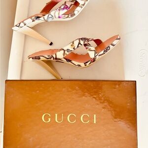 Gucci Cream Floral Slingback Heels
